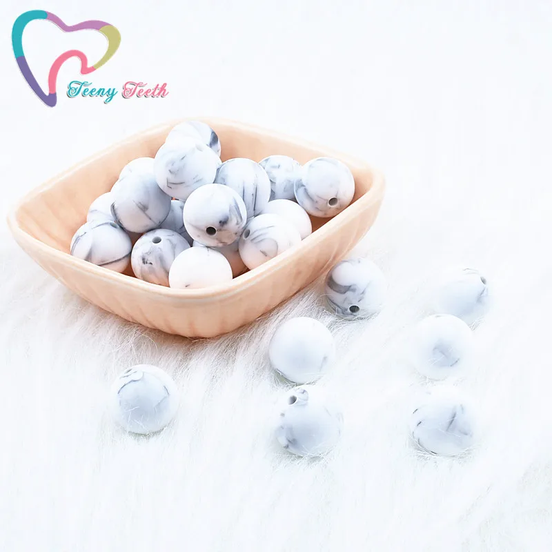 Teeny Teeth 10 PCS Marble White Round12-19 MM Loose Silicone Beads,DIY Silicone Teething Necklace Hexagon 14-17 MM Beads