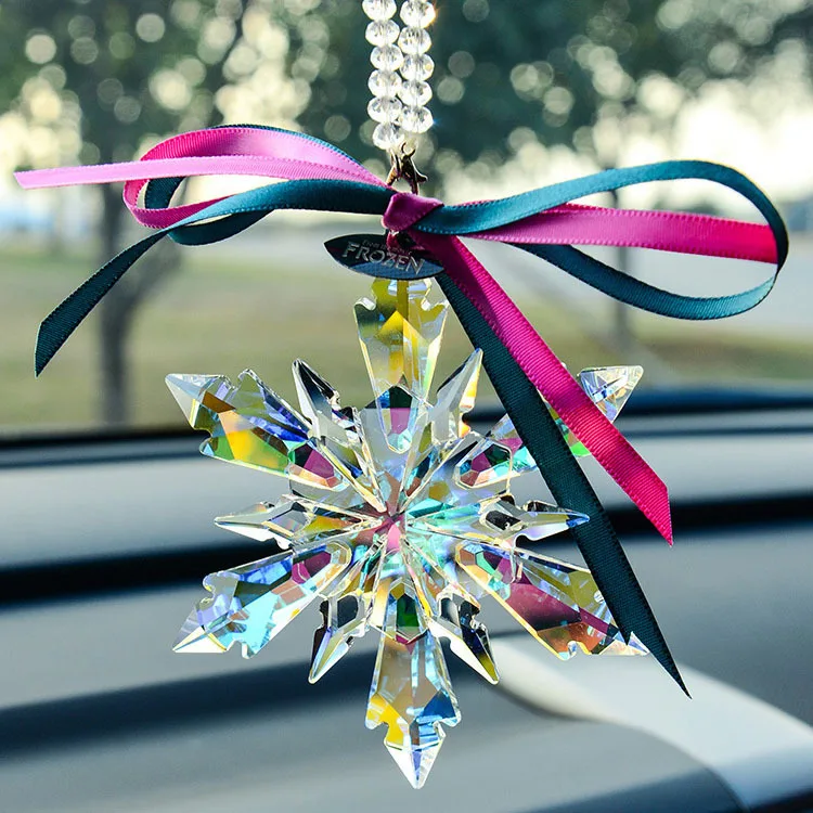 10 Colors Exquisite Crystal Snowflakes Car Pendant Transparent Decor Ornament Sun Catcher Snowflake Hanging Trim Christmas Gift