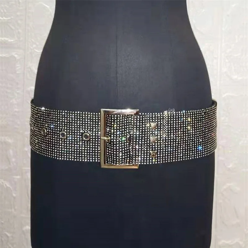 FestivalQueen Women\'s Full Rhinestones Crystal Wide Belt Luxury Diamond Shiny Bride Night Club Waist Belts Fashion