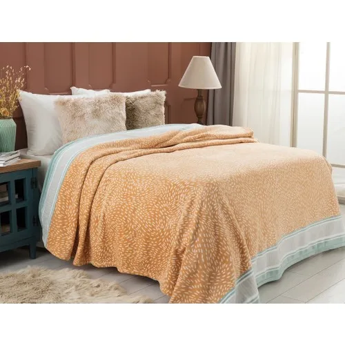 Madame Coco Audrey Welsoft Printed Double Bed Blanket-Mustard