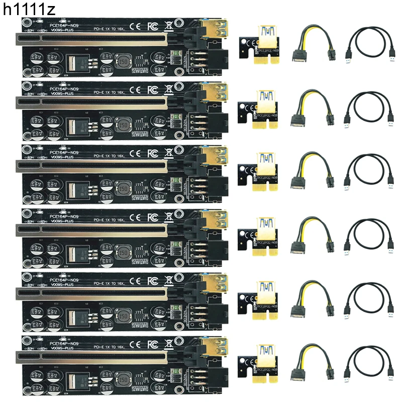 

6PCS PCIE Riser 009S PLUS Riser PCI Express X16 Extender PCI E USB Riser 009S GPU 6Pin Card SATA 15pin for Bitcoin Miner Mining