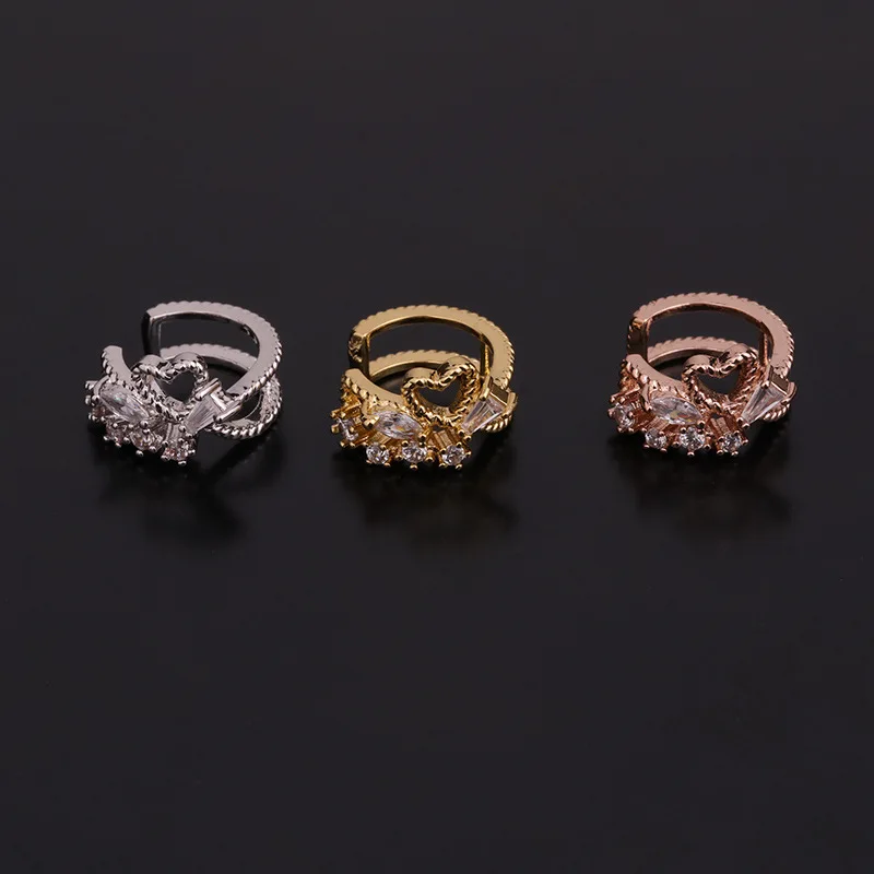 1 PCS Cute U Shape No Piercing Heart Zircon Ear Bone Cuff Clip Earring Simple Mirco Pave CZ Circle Copper Ear Clip Jewelry