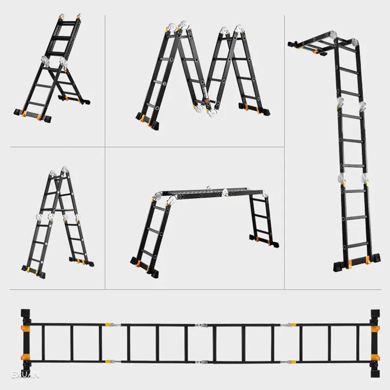 Escalera recta de ingeniería de 3,7 m, escalera plegable multiusos de aluminio, de espiga, para el hogar