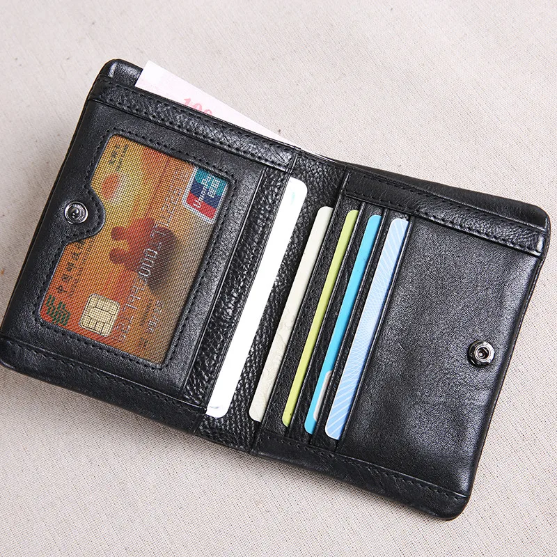 PNDME designer luxury genuine leather men women\'s wallet handmade soft first layer cowhide youth simple black short small purse