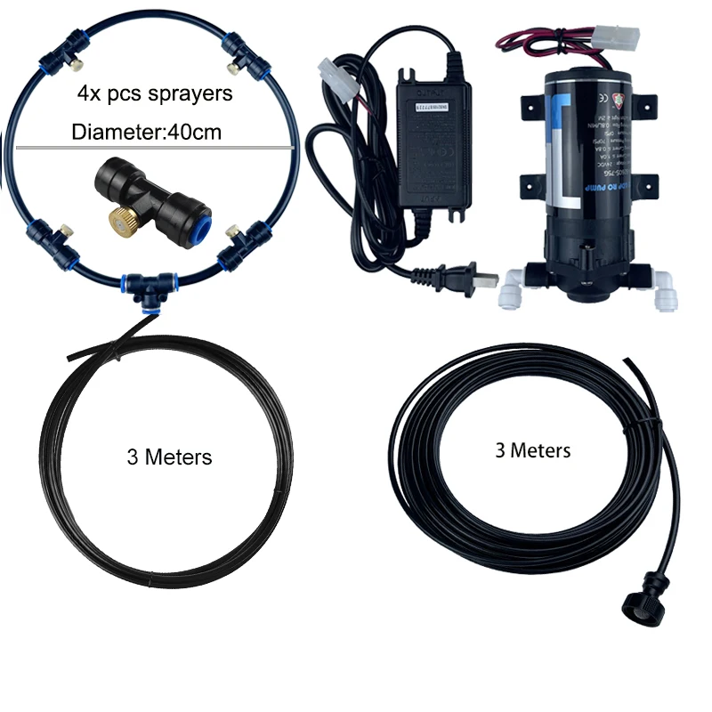 

Water Misting Cooling Fan Ring System with 24V Self Priming Pump for Cafe Restaurant Outdoor Sprayer Misting