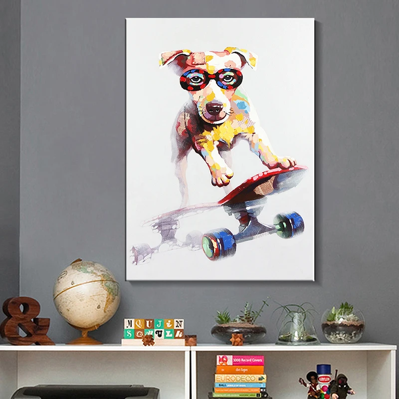 Colorful Graffiti Art Skateboard Dog Canvas Painting Animal Posters and Prints Wall Art Pictures for Living Room Home Decoration