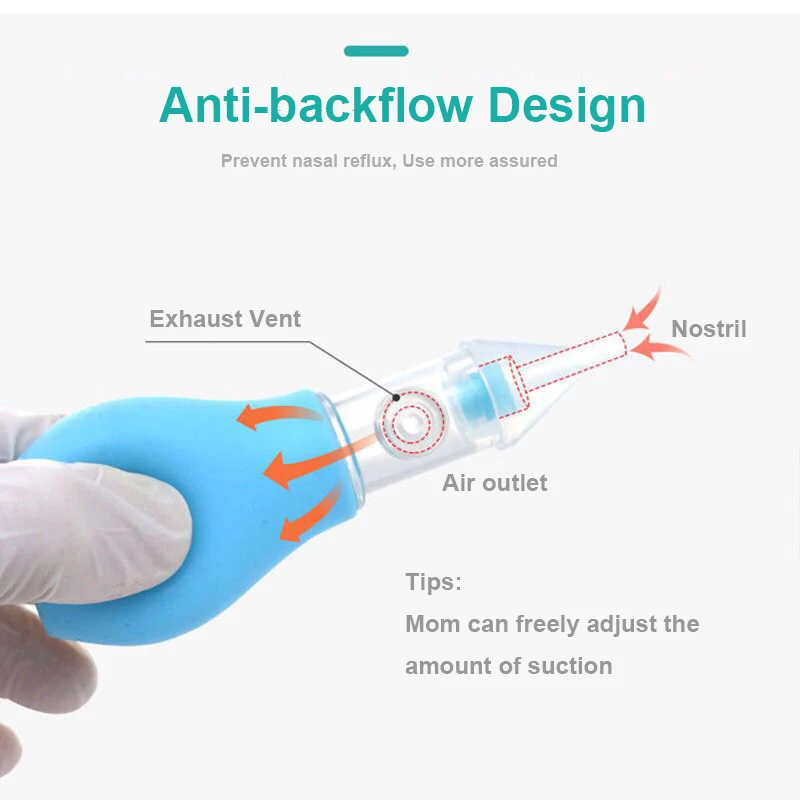 Bomba de aspiración Nasal de silicona para bebés, limpiador de mucosidad Nasal fría Neonatal, antireflujo, segura y no tóxica