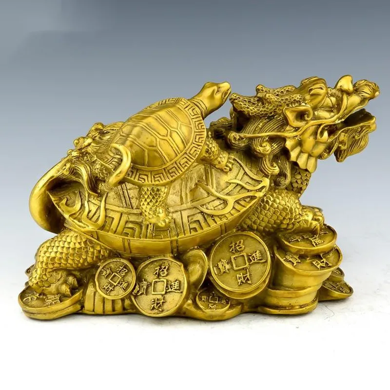 

MOEHOMES Chinese FengShui Bronze Longevity Dragon Turtle Statue vintage home decor metal handicraft