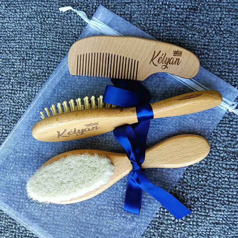 Spazzola e pettine per capelli appena nati regalo personalizzato per bambini, regalo per Baby Shower con pettine in setola di legno per bambini