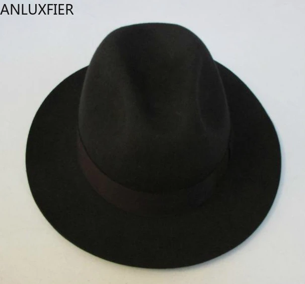 B-1540 Adult Fedora Wool Hat Australian Fedora Fashion Unisex Black Homburg Panama Jazz Hat Men Panama Fedora Black Hats