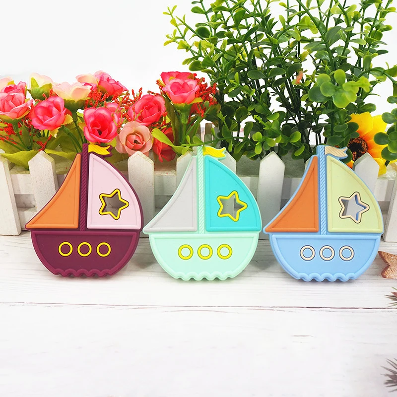 Chenkai 5PCS  Baby Silicone sailboat Beads Teether Cartoon Fidget Toys Nursing Babies accessories newborn health Pacifier