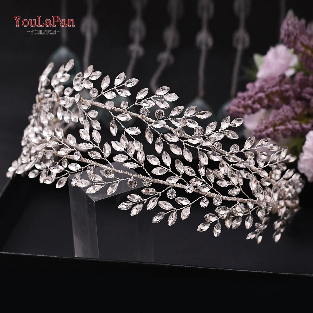 YouLaPan-tiara nupcial con diamantes de imitación, joyería para el cabello, tocado de boda de cristal, corona nupcial, diademas de cristal plateado,