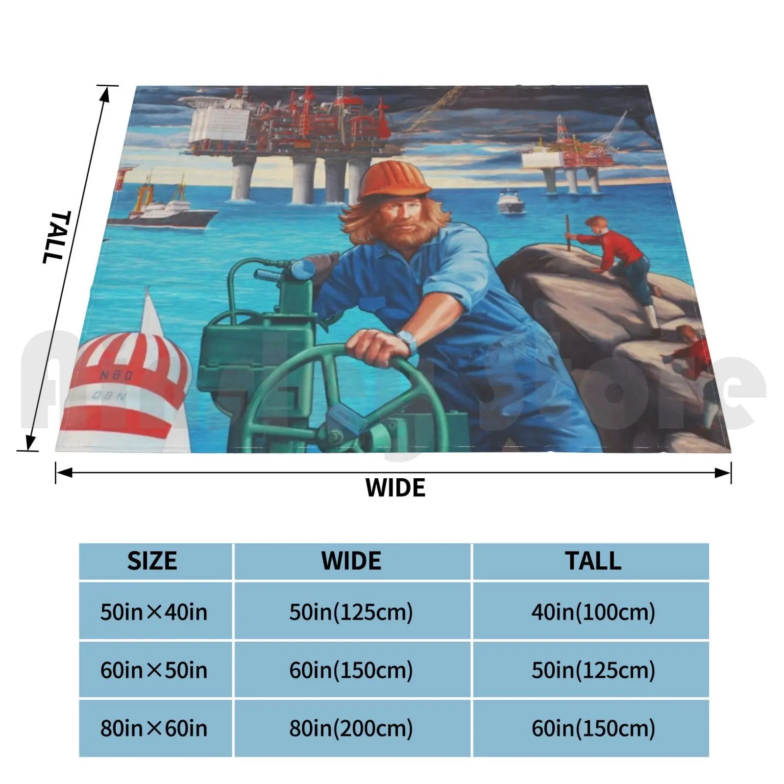 Maelstrom Mural-Construction Worker Blanket For Sofa Bed Travel Maelstrom Mural Norway Retro 80s 90s