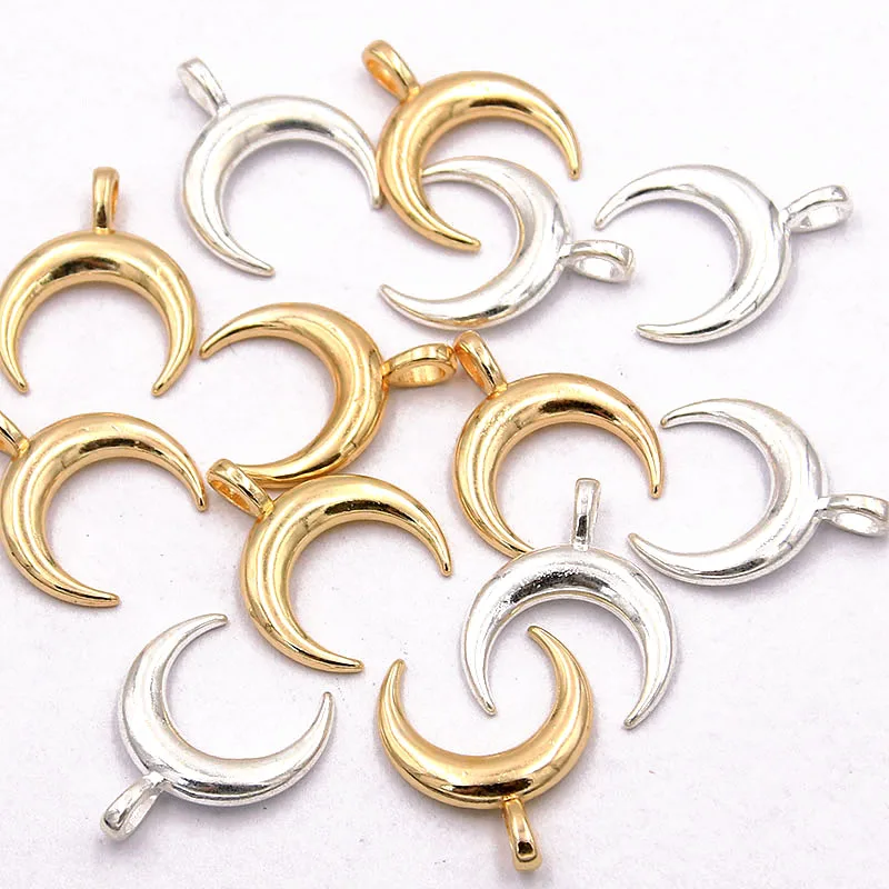 30PCS 16*20mm 2 Color Crescent Moon Charms Natural Pendant Metal Alloy DIY Necklace Bracelet Handwork Marking