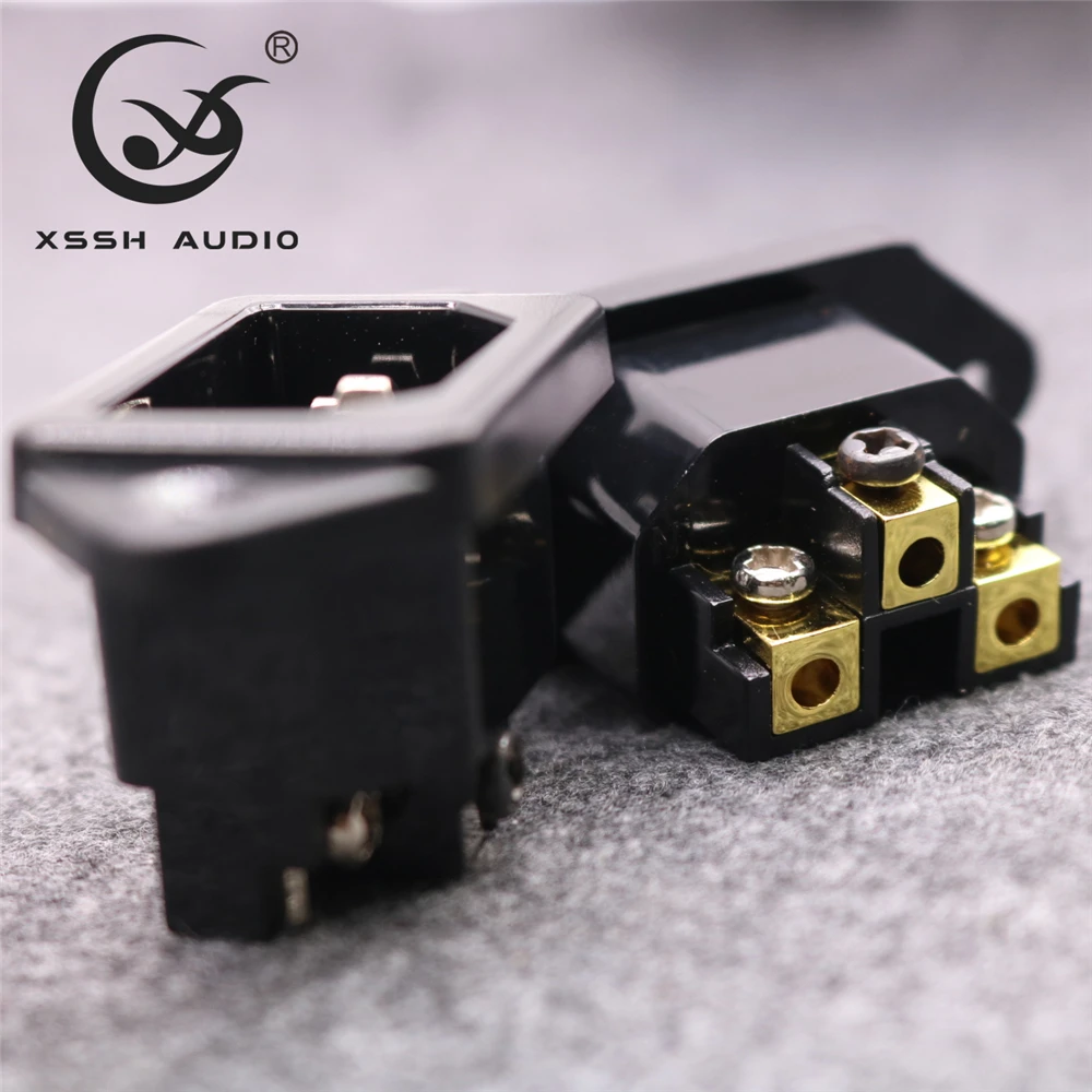 Toma de corriente HIFI T2 de 4 piezas, enchufe estadounidense de 3 clavijas AC 250V 10A IEC, Latón chapado en rodio, Conductor de oro