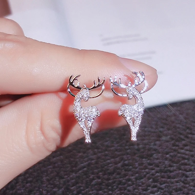 New Christmas Earrings for Women Rhinestone Christmas Elk Deer Earrings Small Cute Stud Earring Girls Merry Christmas Jewelry