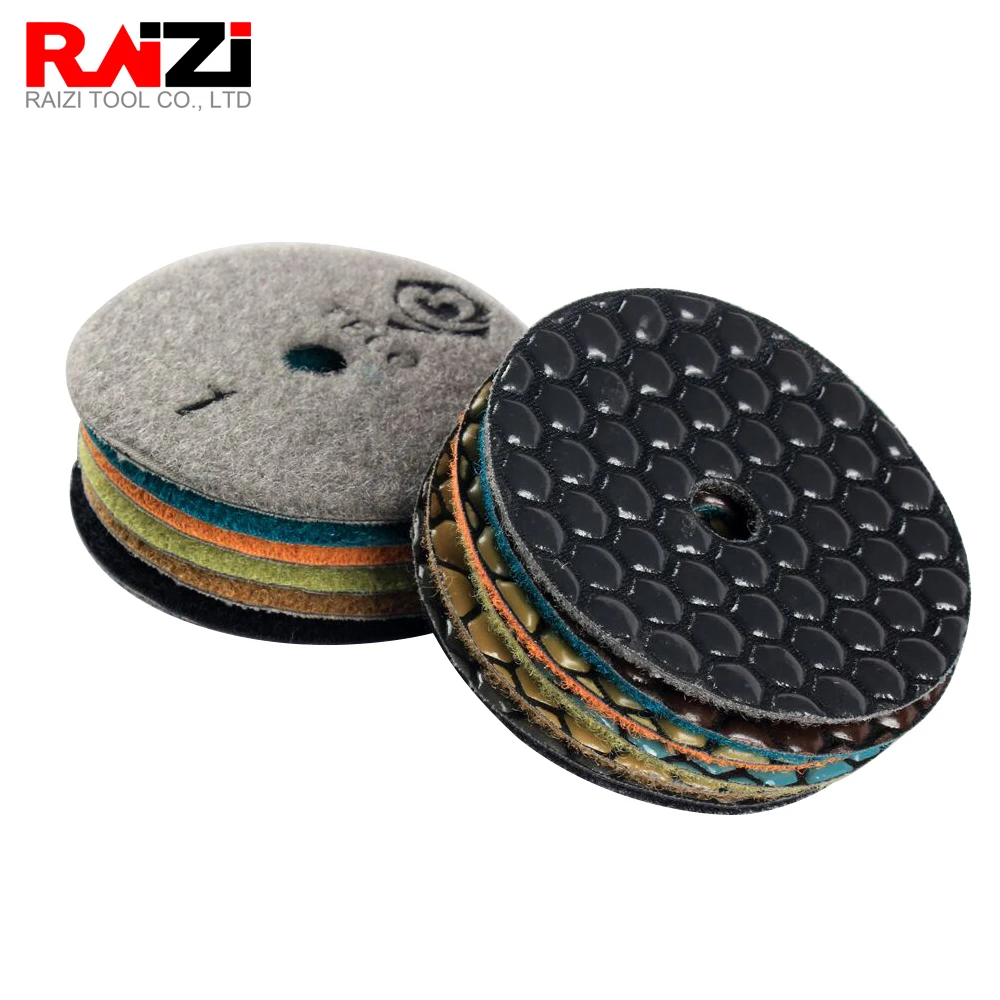 Raizi 5 step Diamond Polishing Pads 6 pcs/set Dry Use for Granite Marble Engineered Stone 80/100 mm Grinding Sanding Disc