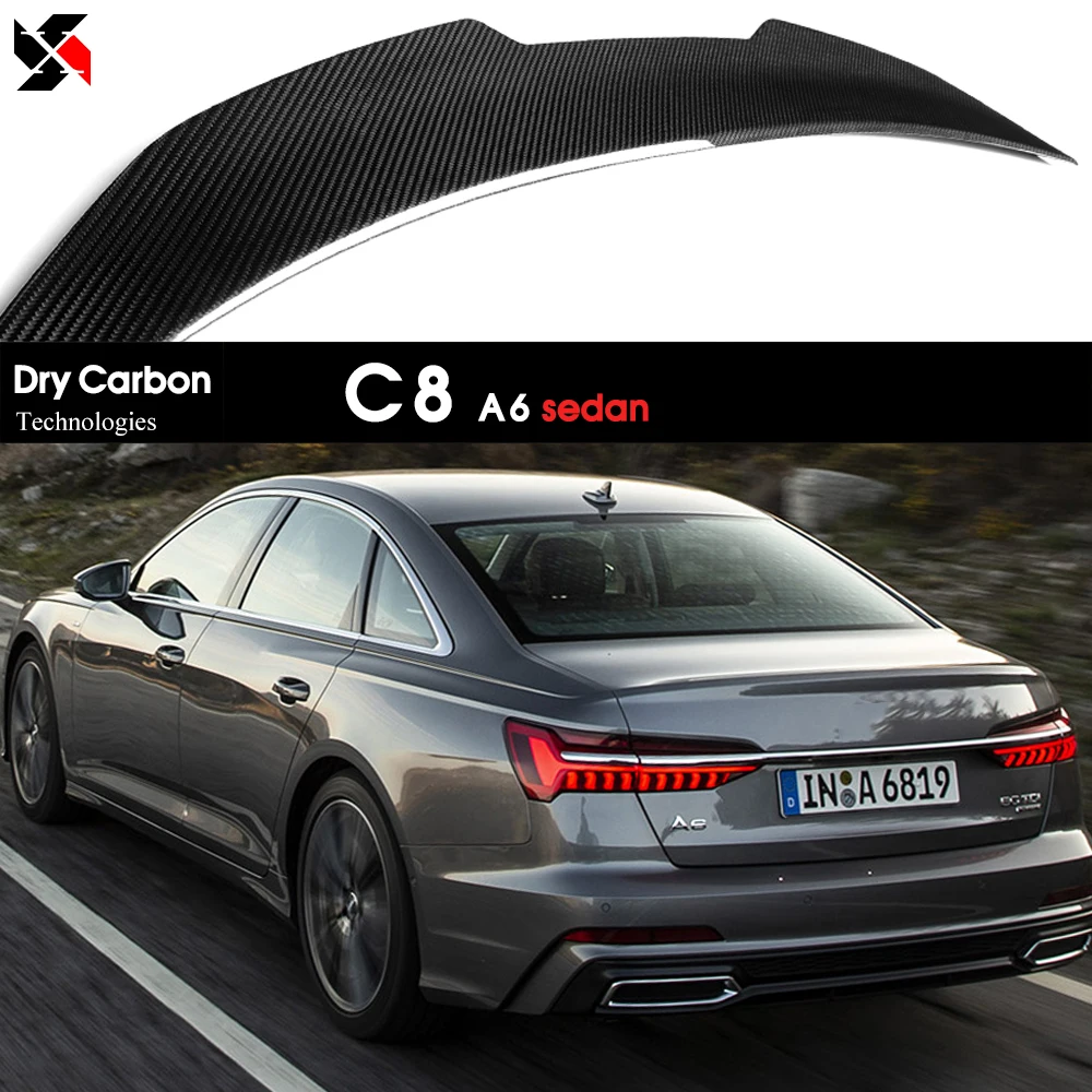 Dry Carbon Technics Carbon Fiber Rear Trunk Ducktail Spoiler Deck Wing for Audi A6 C8 S6 RS6 4-Door Sedan 2019 - 2025