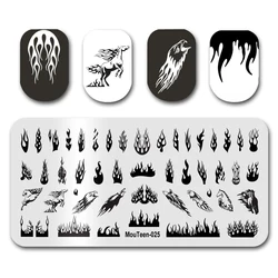 Newest Nail Stamp MouTeen025 Fire Nails Flame Horse Eagle Nail Stamping Plates Manicure Set For Nail Art Stamping