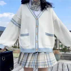 Japanese Women JK Uniforms Cardigan School Girl Uniform 2021 Spring Autumn Long Sleeve V-neck Single-breasted Knitted Sweater