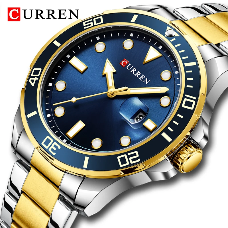 CURREN Mens Watches Top Brand Luxury Stainless Steel Business Clock Waterproof Auto Date Quartz Watch Men Calendar Wristwatch