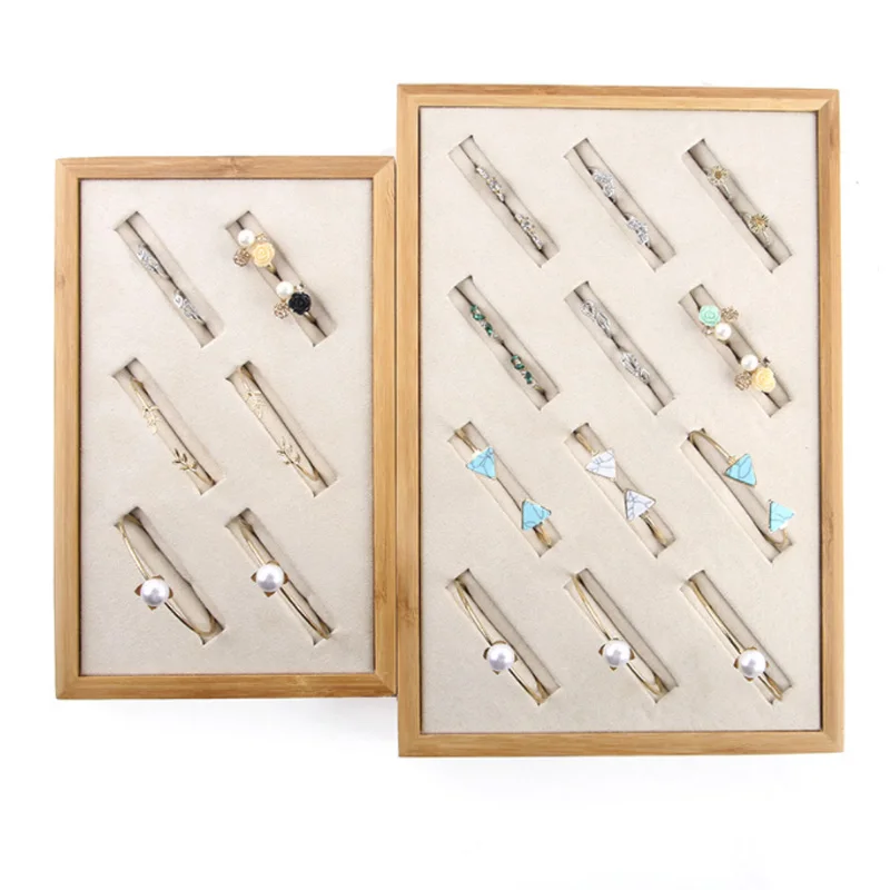 Natural Bamboo Gray/Beige 6/12 Grids Bracelet Case Display Tray Plug-in Fine Counter Display Jewelry Ring Windows Show Props