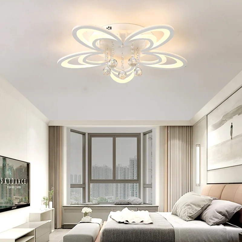 

LED Ceiling Lamp Living Room Lamps Crystal Pendant Simple Modern Home Creative Room Warm Bedroom Three Color Dimming LED Lamps