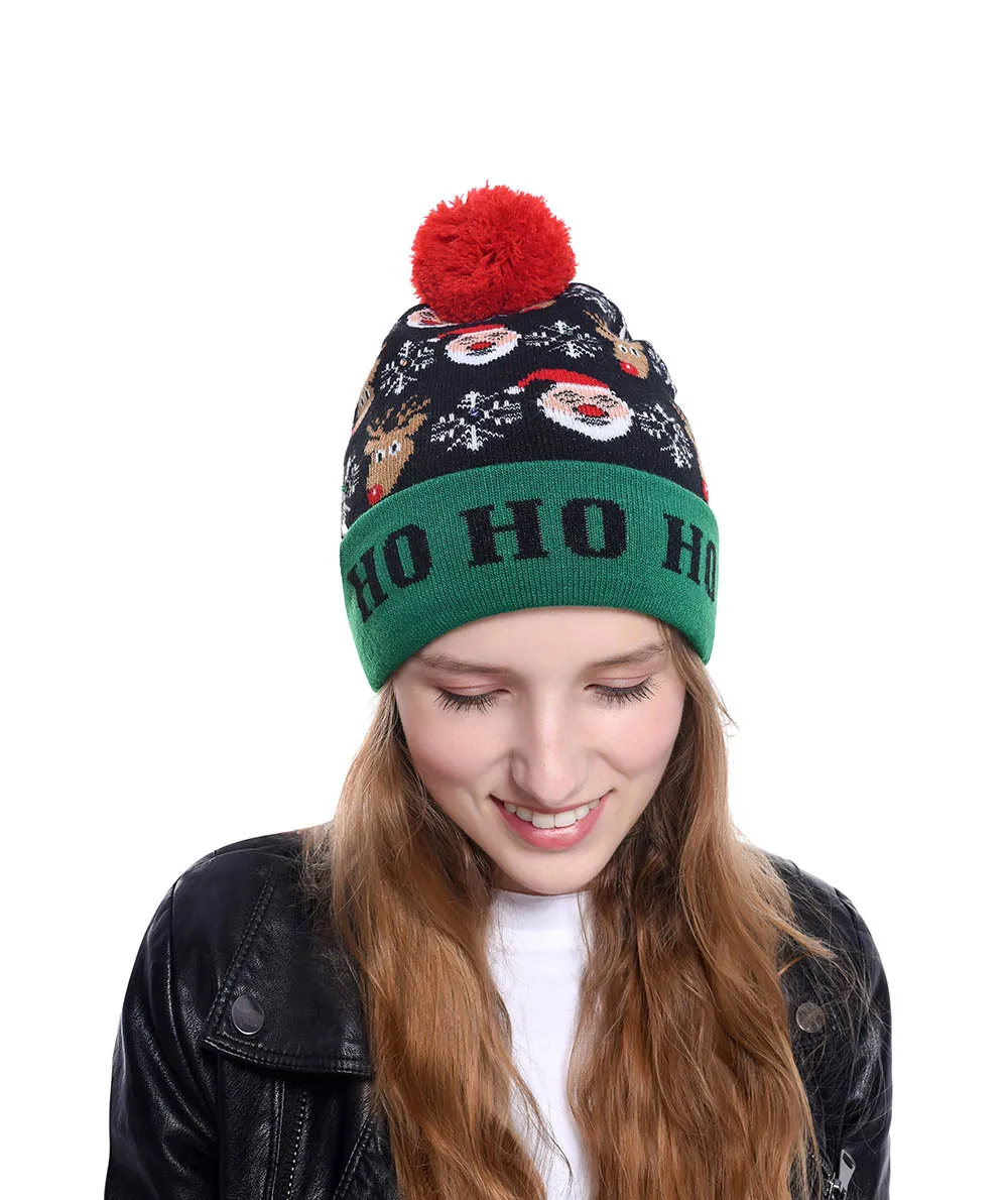 New Style! LED Christmas Hat Beanie Light Up Illuminate Warm Hat 48 Patterns New Year Snowman Sweater Hat Christmas Decorations