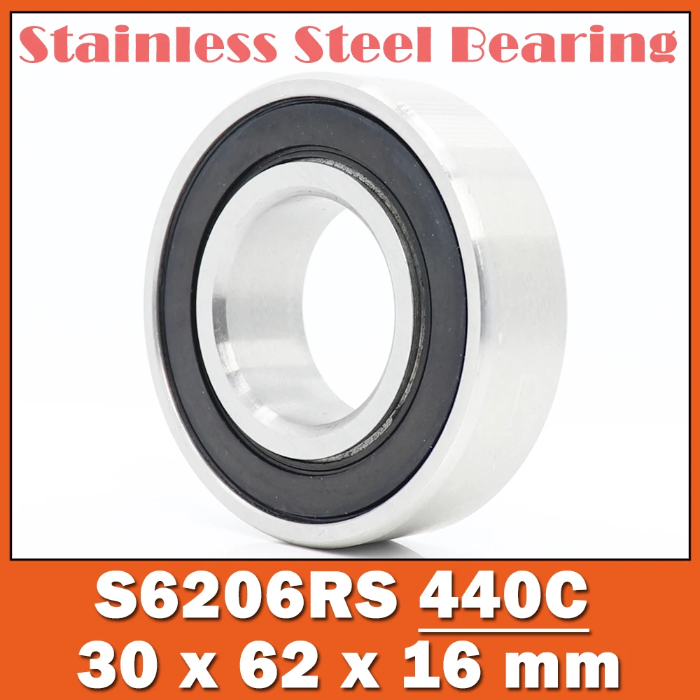 S6206RS Bearing 30*62*16 mm ( 2 PCS ) ABEC-3 440C Stainless Steel S 6206RS Ball Bearings 6206 Stainless Steel Ball Bearing