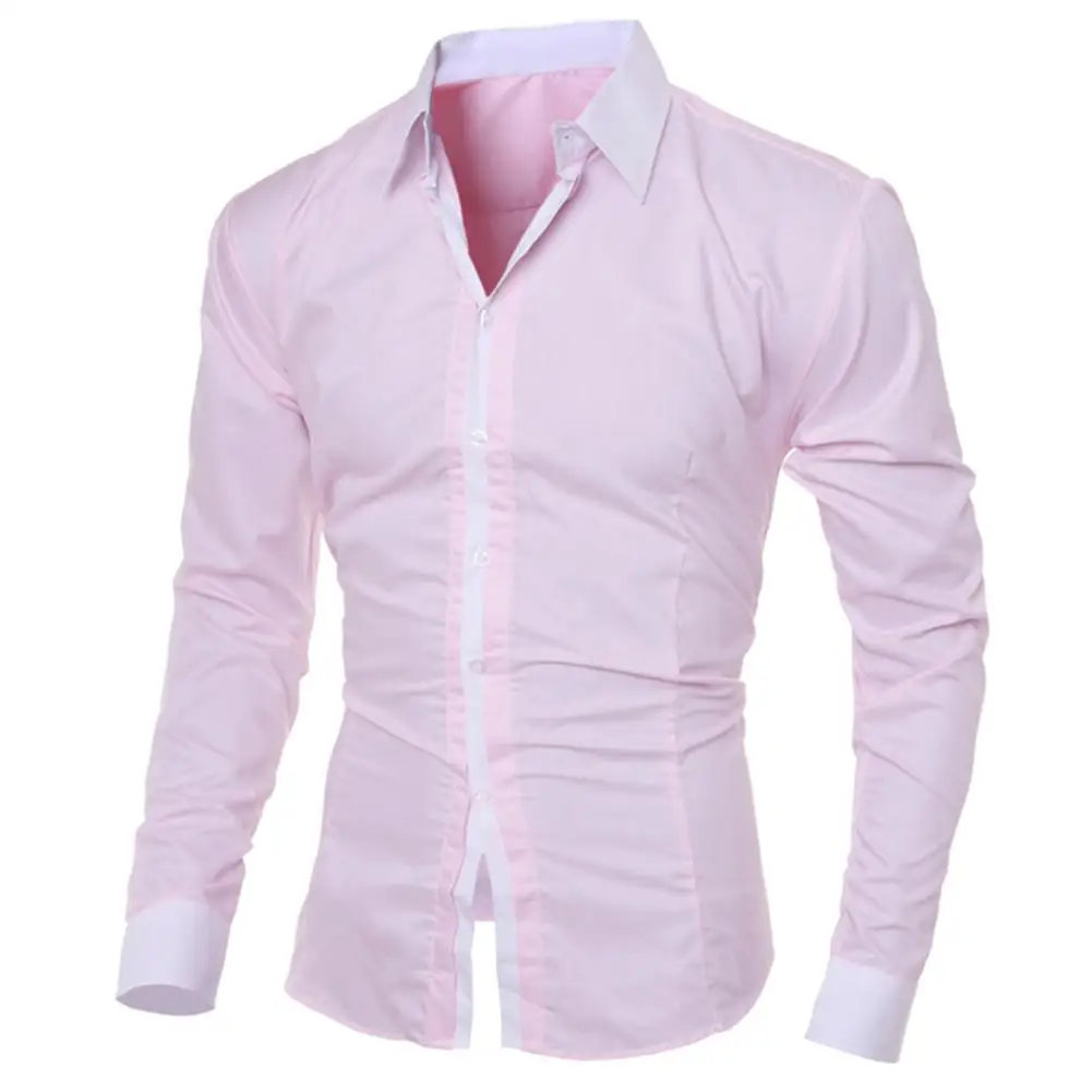 Men\'s Long Sleeved Color Block Cuff Slim Shirt Chest Pocket suit shirts Casual Button turn Down collar business Shirts
