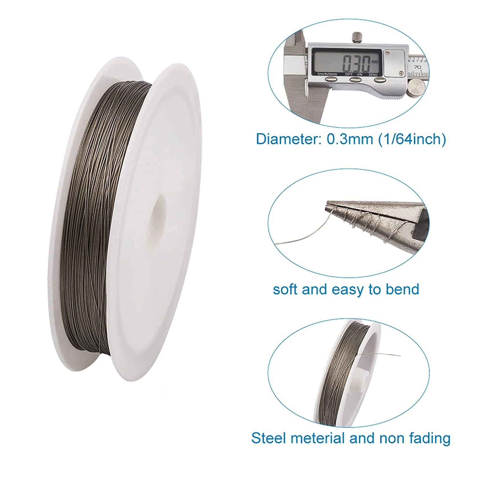 Steel Color Tone Beading Wire 0.3/0.38/0.45mm Coated Stainless Steel Cord Line Handmade DIY for Jewelry Making Finding Bracelet
