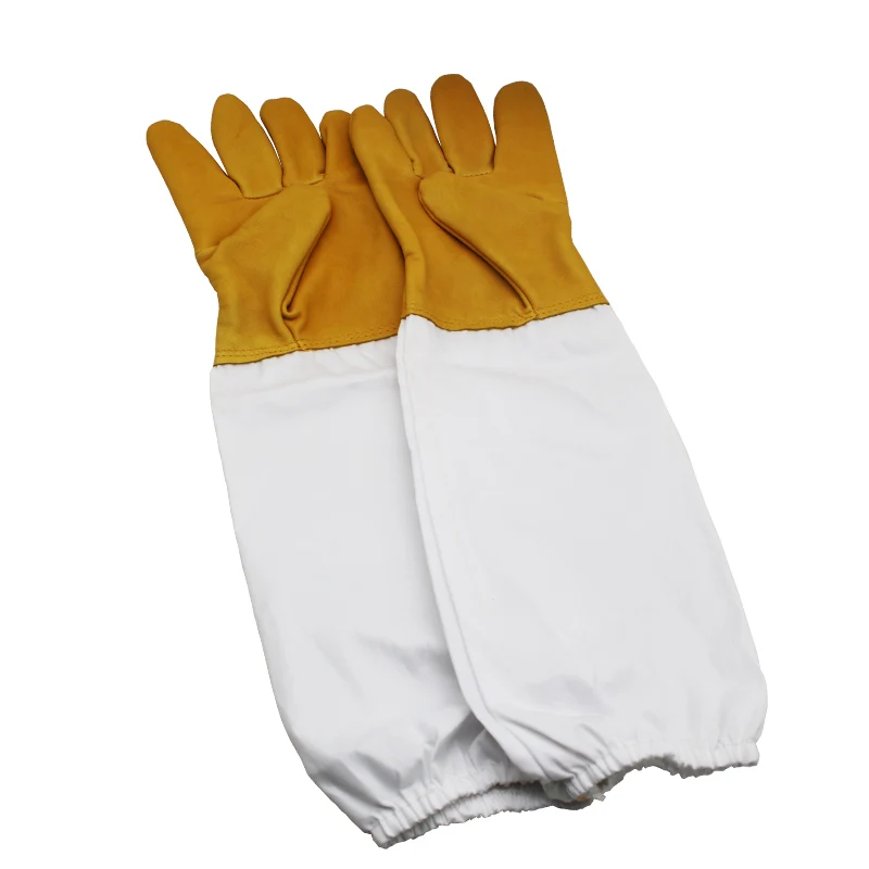 Guantes de apicultura, Manguitos protectores ventilados de piel de oveja profesional y lona, antiabejas para apicultura, guantes de Apicultura