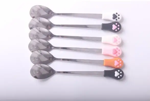 

200pcs Cute Cat Claw Coffee Spoons Stainless Steel Dessert Spoon Candy Tea Spoon Tableware Kitchen Supplies 15cm