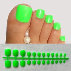 24ct/strip Foot False Toenails and Artificial Fake nails Smooth Surface Acrylic Pearl green Finger nails Pure Color