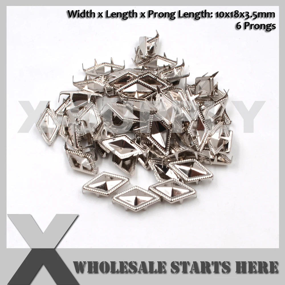 

10x18mm Punk Metal Pyramid Diamond Nailhead Prong Studs, 6 Prongs for Leather Craft Bag Shoe Clothing