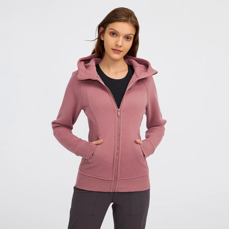 Women Sport Jackets Zipper Yoga Coat Quick Dry Thumb Hole Hooded Sweatshirt Fitness Long Sleeve Running Workout Gym Wear