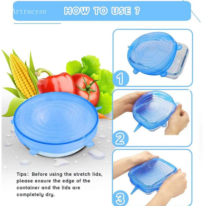 3PCS Silicone Cover Stretch Lids Reusable Airtight Food Wrap Cover Keeping Fresh Seal Bowl Stretchy Wrap Cover Kitchen Cookware