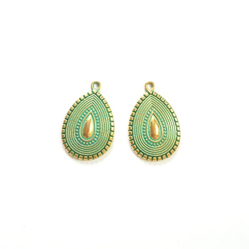 10pcs/bag 30MM Retro Patina Plated Zinc Alloy Green Big Water Drop Shape Charms Pendants For DIY Jewelry Accessories PJ010