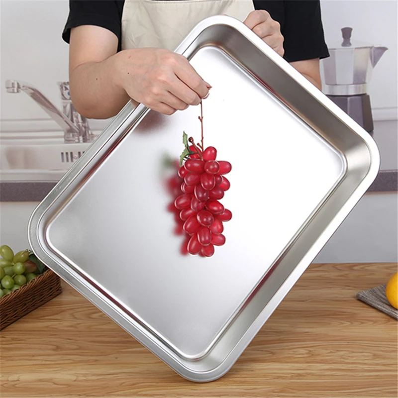 Stainless Steel Rectangle Storage Tray Deepened Serving Dishes Buffet Fruits Plates Square Freezer Basin Kitchen Accessories
