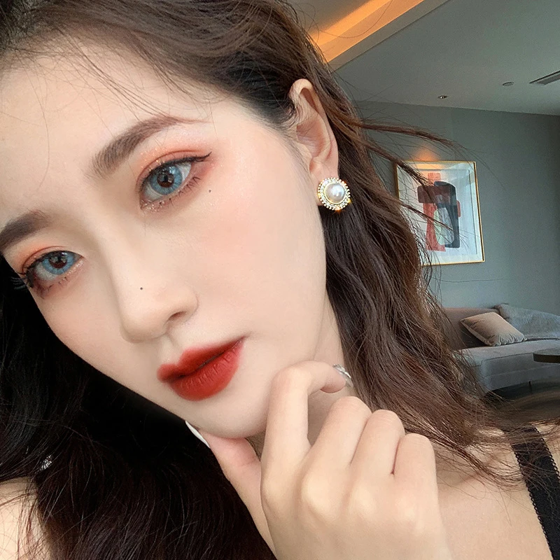 Korean Graceful Simple Rhinestones Imitation Pearl Round Clip on Earrings Non Pierced for Women Girl Ear Clips Weeding Jewelry