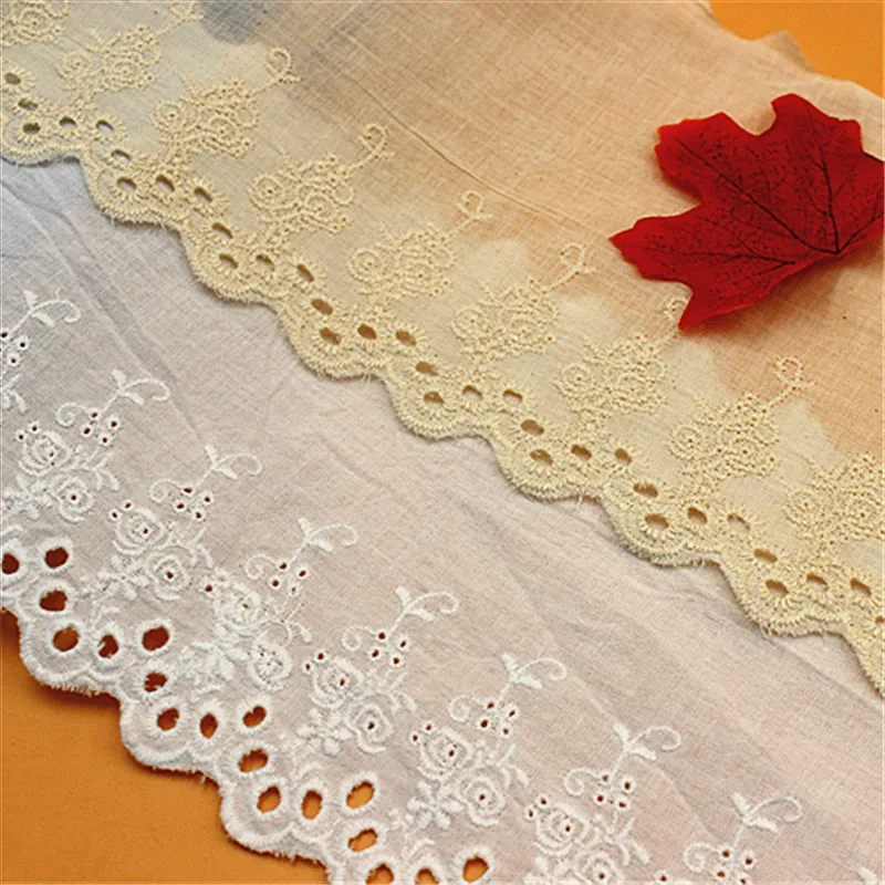 

Cotton Lace Trim 10 yard White Ivory Beige Flower Embroidered Cloth Fabric Ribbon Tapes Sewing Material M4F338