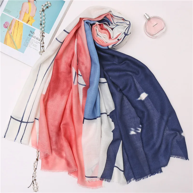 

2019 New Ombre Abstract Print Frayed Scarves Shawls Women Cotton Long Soft Scarf Wrap Hijab Muffler 6 Color Free Shipping
