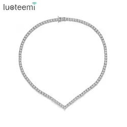 LUOTEEMI New V Shape Luxury Tennis Necklace for Women Small Cubic Zircon Paved Girl Fashion Jewelry Wedding Bridal Tennis Choker