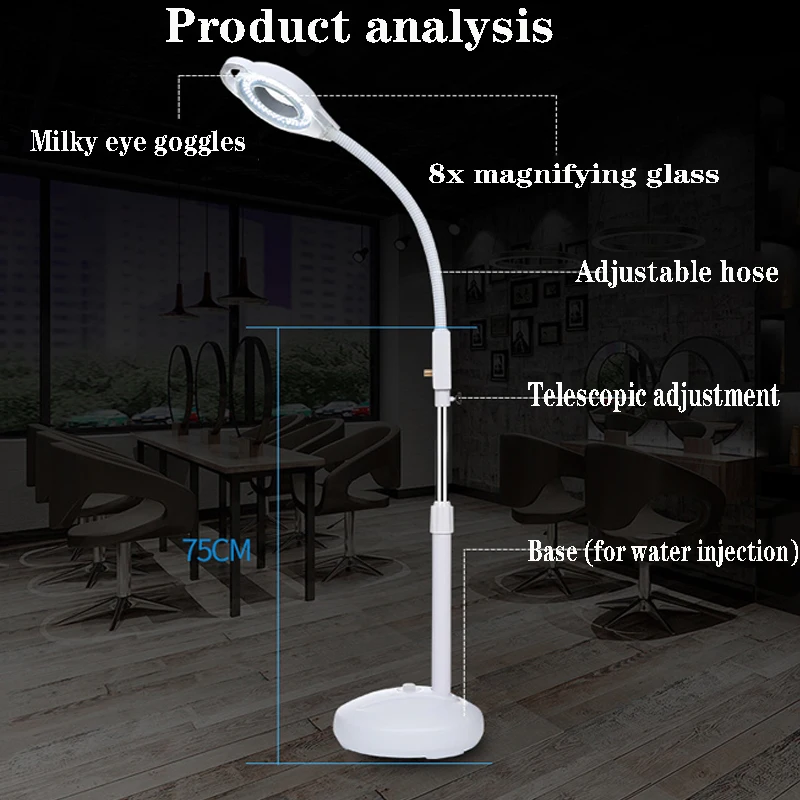 100-240V 120 LED Magnifier Floor Lamp Cold Light Magnifier Retractable Curved Magnifying Glass Tattoo Light Beauty Salon Nail