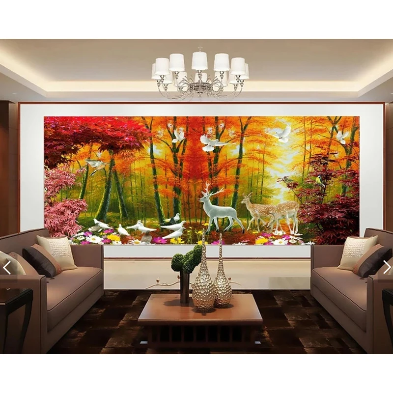 Diamond Embroidery Mosaic Painting Cross Stitch Full Red Maple Forest Elk Sika Deer Pigeon Bamboo DIY 5D/3D Sale Decoration Gift