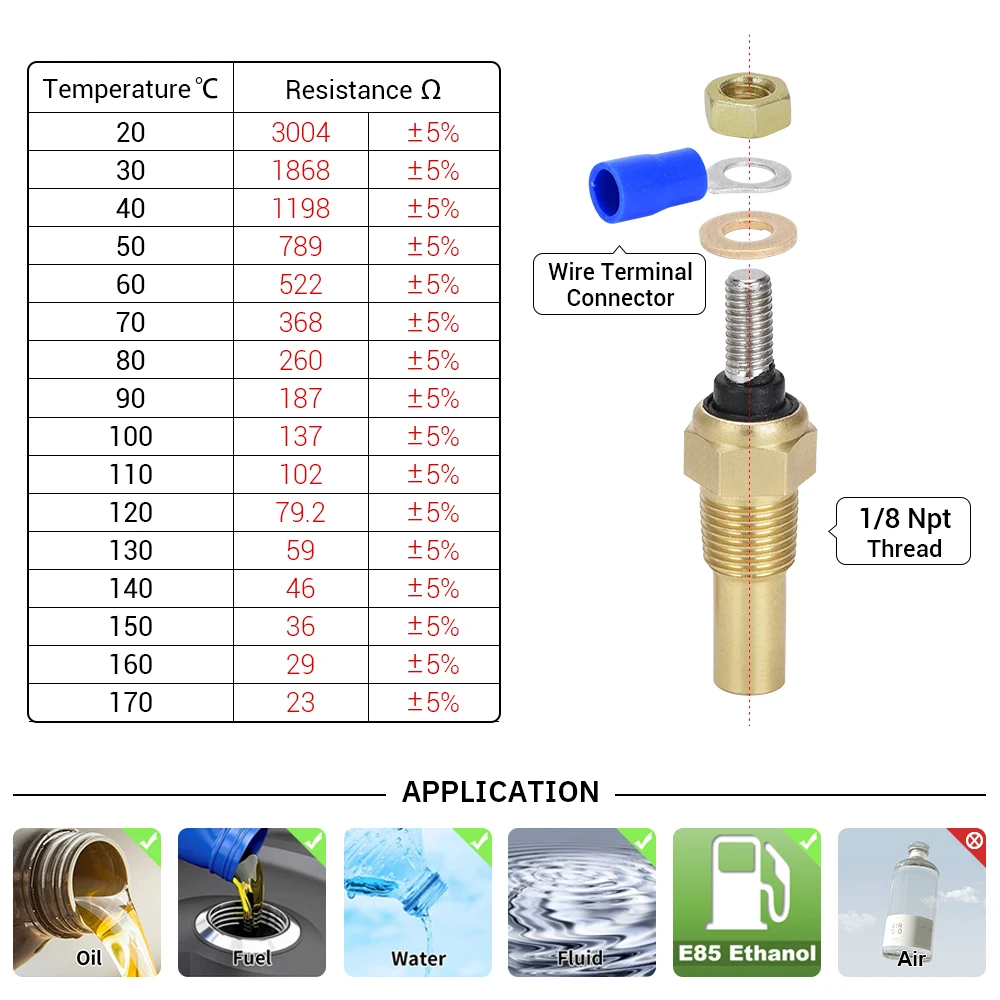 2 Pieces 12V 1/8 NPT Racing Car Oil Temp Sensor Water temperature Sensor Water Temp Sensor Gauge Sensor TSU01