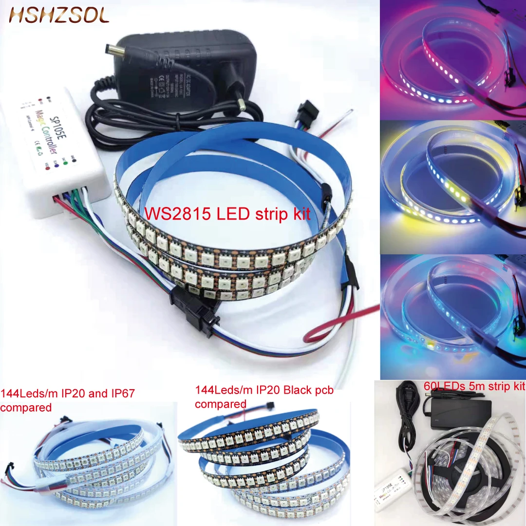 

12V LED Pixels strip dream magic color WS2815B 5050RGB LED Strip 1 led a cut unit 30 60 144 Led/m Addressable+control+adapter