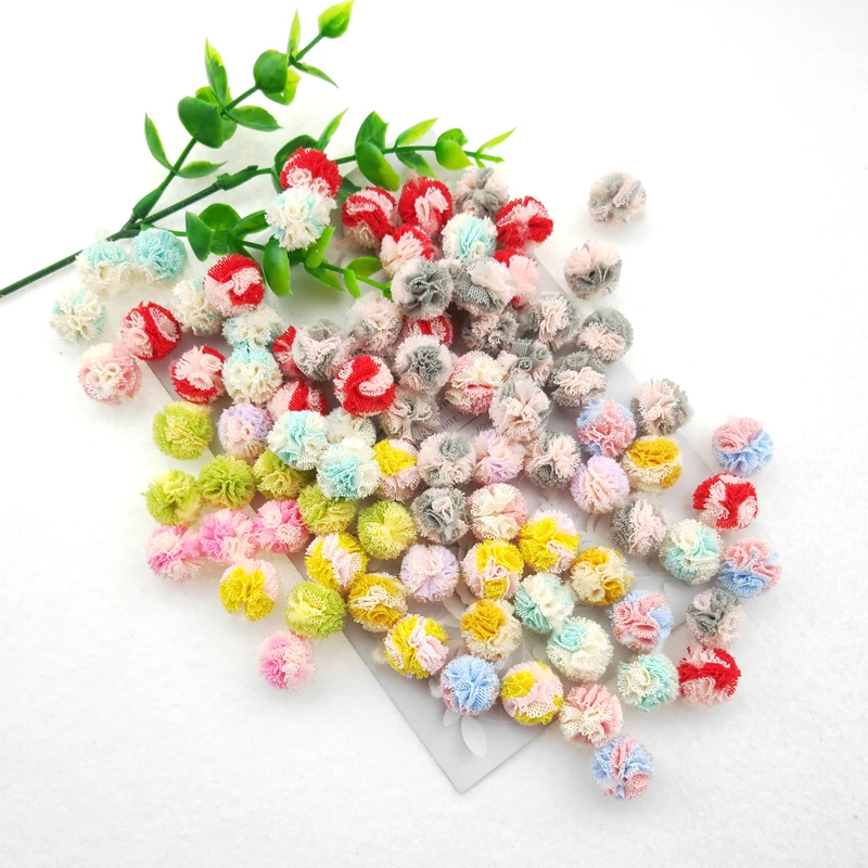 Elastische Blumenkugel aus Netzstoff für Kinder, Haarspangen-Accessoires, künstliche Stoffblumen, 1,5 cm, 100 Stück pro Packung. – Detail 10