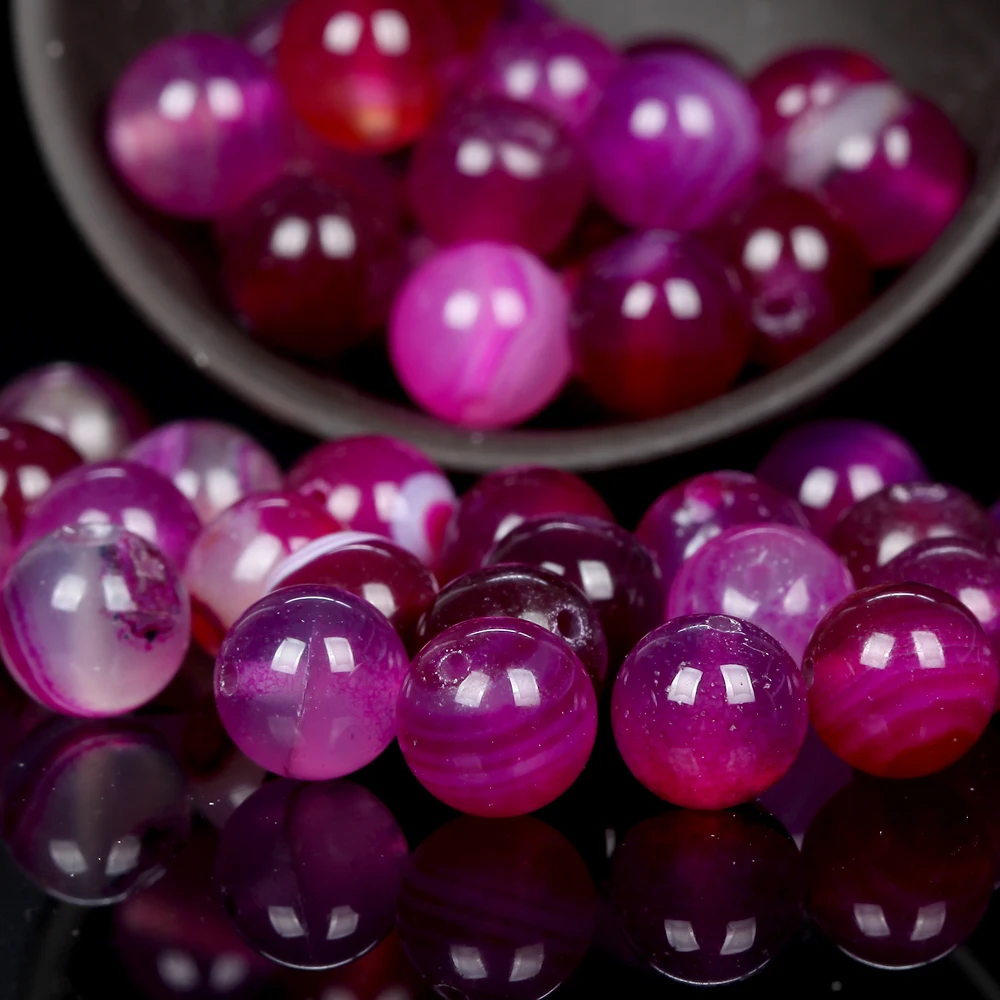 Natural Rose Red Striped Agates Stone Beads Round Loose Spacer Beads For Jewelry Making 4/6/8/10/12mm DIY Bracelet Handmade