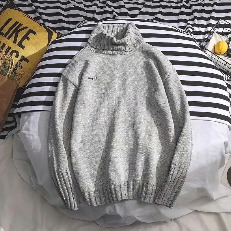 Turtleneck Sweater Men Winter Letter Casual Long Sleeve Top Mens Sweaters High Quality Pullover All Match Males Korean Clothes